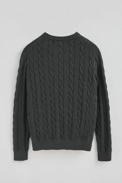 Polo Club Pulls*Pull gris foncé chiné en maille tressée en laine mélangée avec broderie Rigby Go Vigoré Gris Foncé