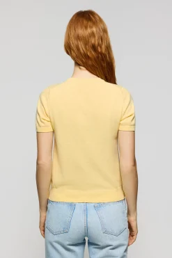 Polo Club Pulls*Pull jaune pâle en maille à col ras du cou à manches courtes et logo Rigby Go Jaune tendre