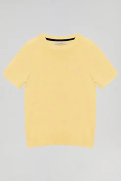 Polo Club Pulls*Pull jaune pâle en maille à col ras du cou à manches courtes et logo Rigby Go Jaune tendre