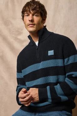 Polo Club Pulls*Pull Julen bleu et denim avec rayures et logo Bleu Marine