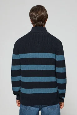 Polo Club Pulls*Pull Julen bleu et denim avec rayures et logo Bleu Marine