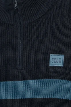 Polo Club Pulls*Pull Julen bleu et denim avec rayures et logo Bleu Marine