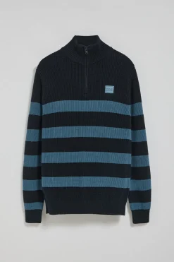 Polo Club Pulls*Pull Julen bleu et denim avec rayures et logo Bleu Marine