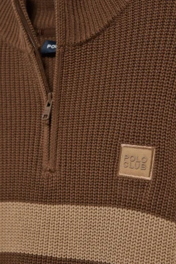 Polo Club Pulls*Pull Julen marron et sable avec rayures et logo Brun