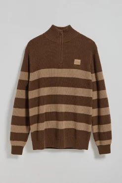 Polo Club Pulls*Pull Julen marron et sable avec rayures et logo Brun