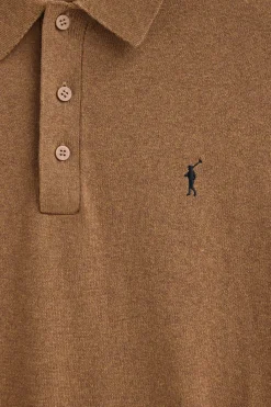 Polo Club Pulls*Pull marron chiné à col polo en laine mélangée avec broderie Rigby Go Brun Chiné