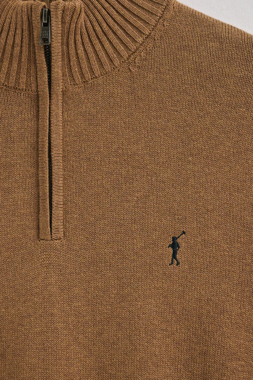 Polo Club Pulls*Pull marron chiné à fermeture éclair partielle en laine mélangée avec broderie Rigby Go Brun Chiné