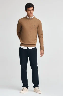 Polo Club Pulls*Pull marron chiné en laine mélangée et broderie Rigby Go Brun Chiné