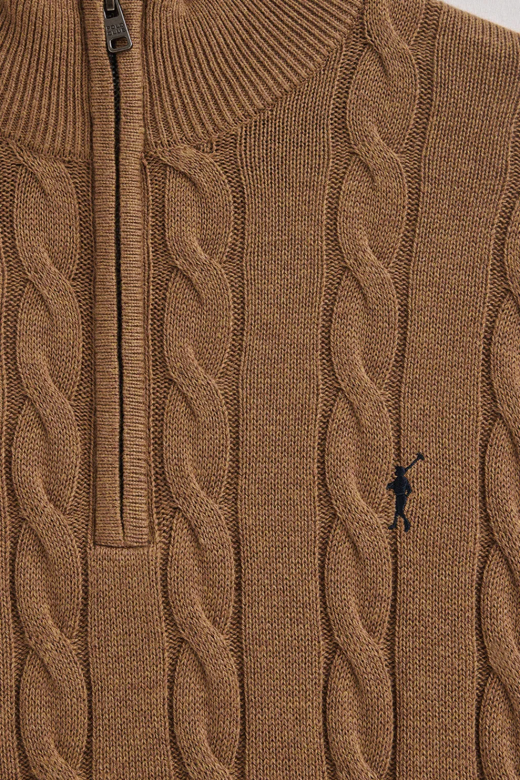 Polo Club Pulls*Pull marron chiné en maille tressée en laine mélangée avec fermeture éclair partielle et broderie Rigby Go Brun Chiné