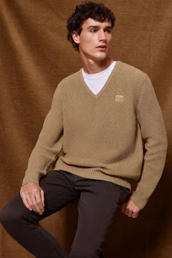 Polo Club Pulls*Pull marron en maille en jauge 9 avec détail Brun