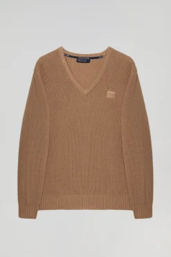 Polo Club Pulls*Pull marron en maille en jauge 9 avec détail Brun
