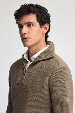 Polo Club Pulls*Pull à maille anglaise à écusson Marron Foncé Chiné