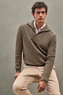 Polo Club Pulls*Pull à maille anglaise à écusson Marron Foncé Chiné