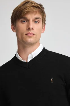 Polo Club Pulls*Pull à col en V en laine mélangée avec broderie Rigby Go Noir