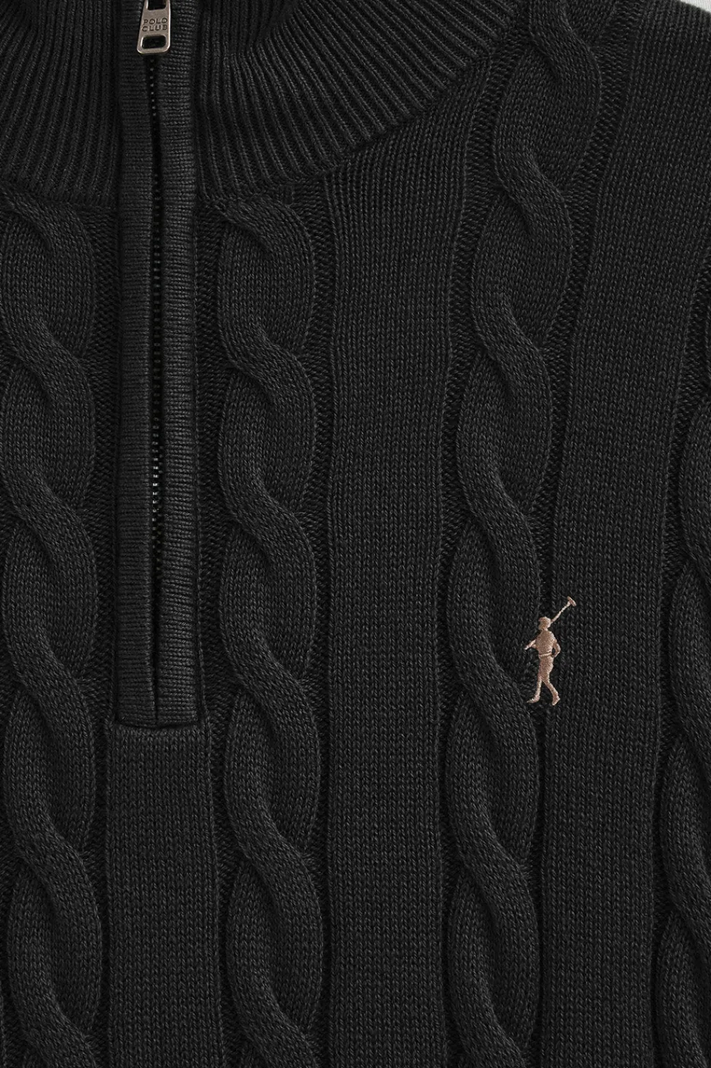 Polo Club Pulls*Pull en maille tressée en laine mélangée avec fermeture éclair partielle et broderie Rigby Go Noir