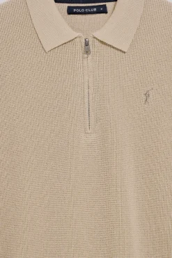 Polo Club Pulls*Pull Pol à col polo zippé et détail Rigby go Beige