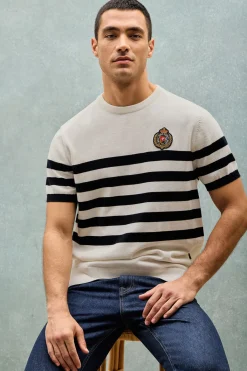 Polo Club Pulls|T-Shirts*Pull rayé à manches courtes avec écusson nautique Beige