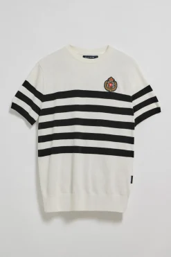 Polo Club Pulls|T-Shirts*Pull rayé à manches courtes avec écusson nautique Beige