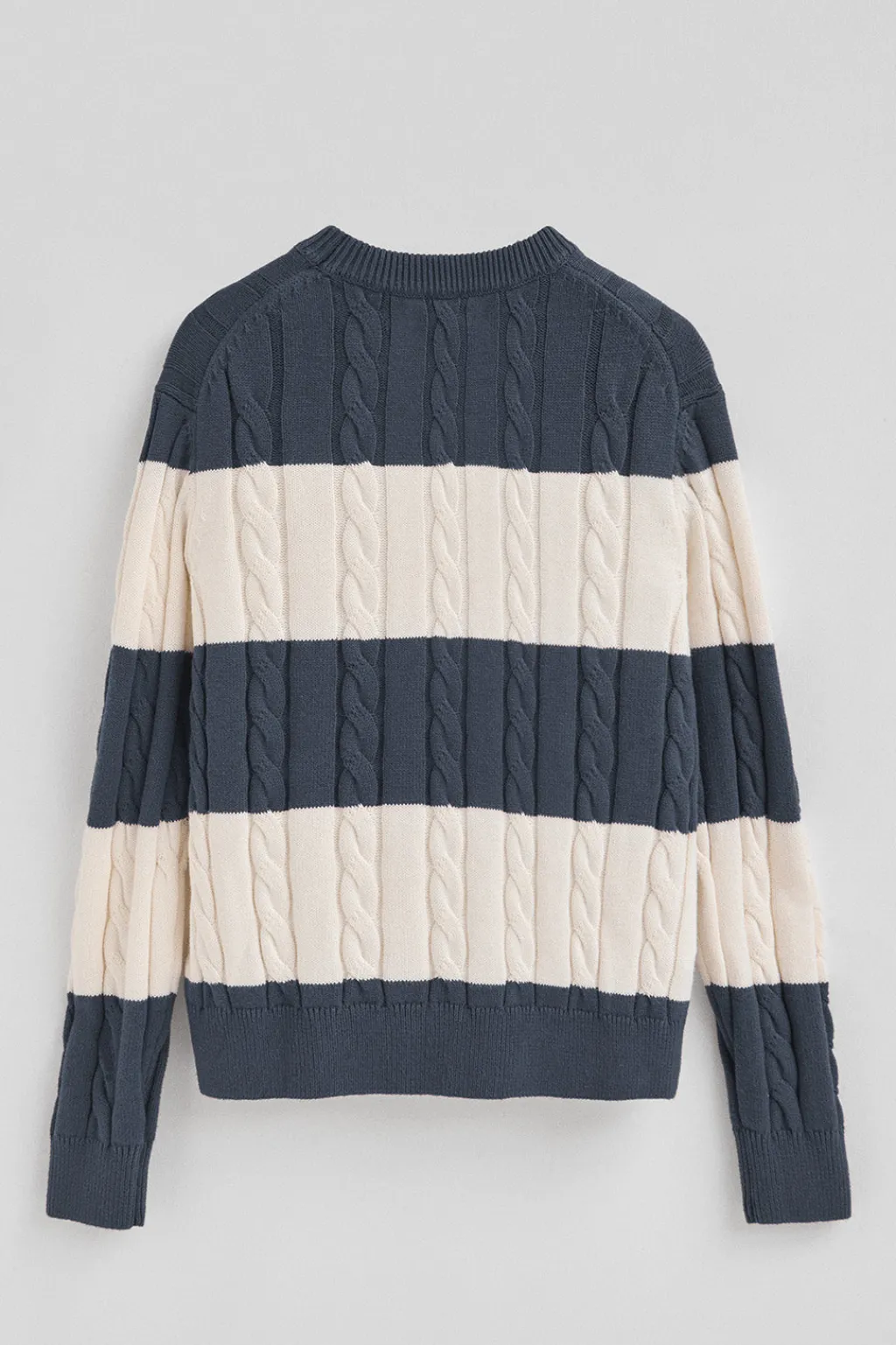 Polo Club Pulls*Pull rayé bleu denim écru avec en maille tressée et écusson Denim-Écru Blanc