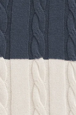 Polo Club Pulls*Pull rayé bleu denim écru avec en maille tressée et écusson Denim-Écru Blanc
