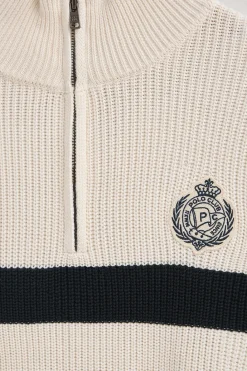 Polo Club Pulls*Pull rayé écru et bleu marine avec écusson nautique Écru-Marine