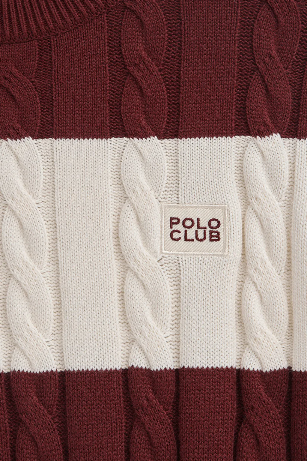 Polo Club Pulls*Pull rayé grenat et écru avec en maille tressée et écusson Grenat-Écru Blanc