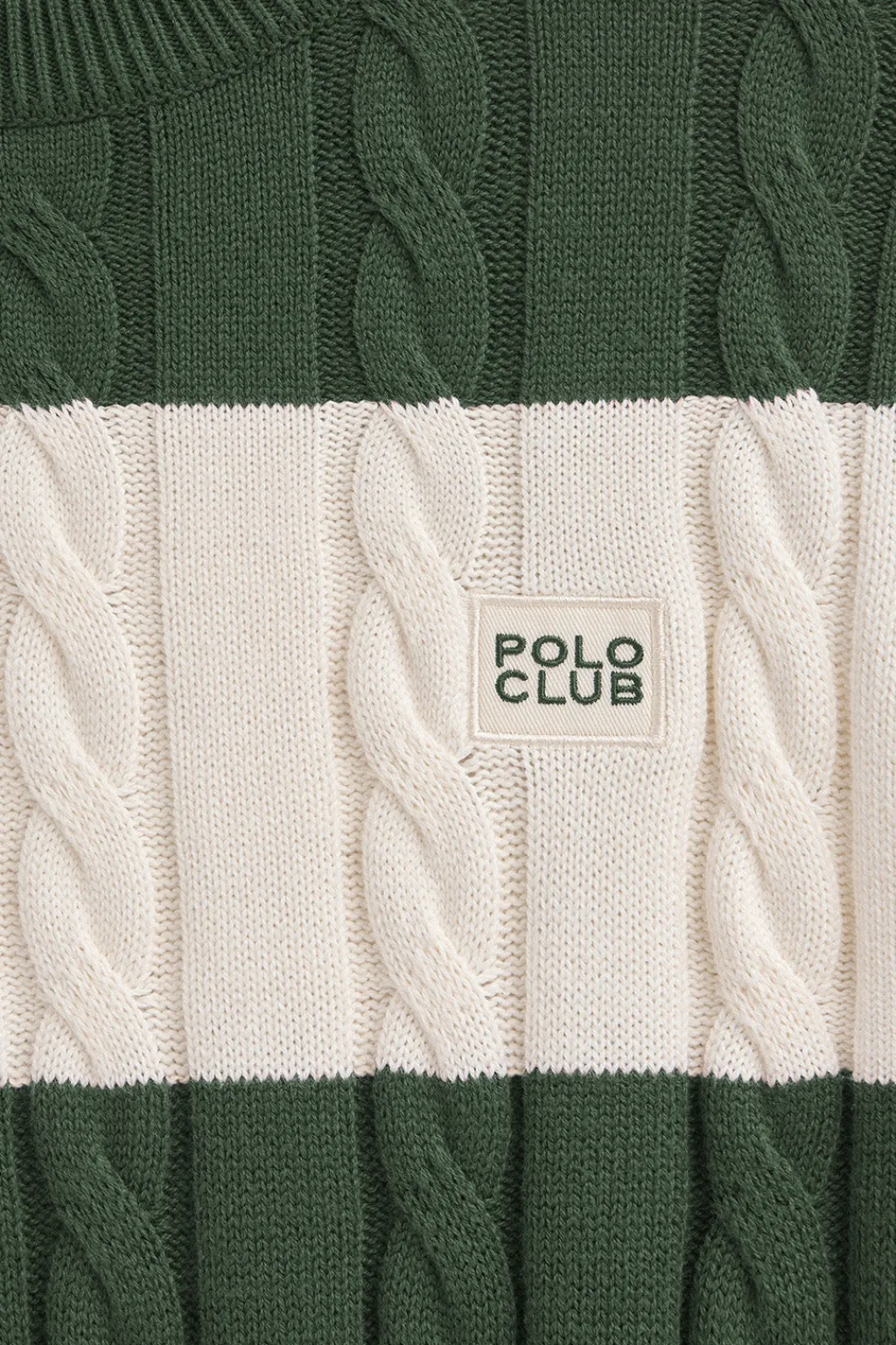 Polo Club Pulls*Pull rayé vert boue et écru avec en maille tressée et écusson Vert Boue-Écru Blanc