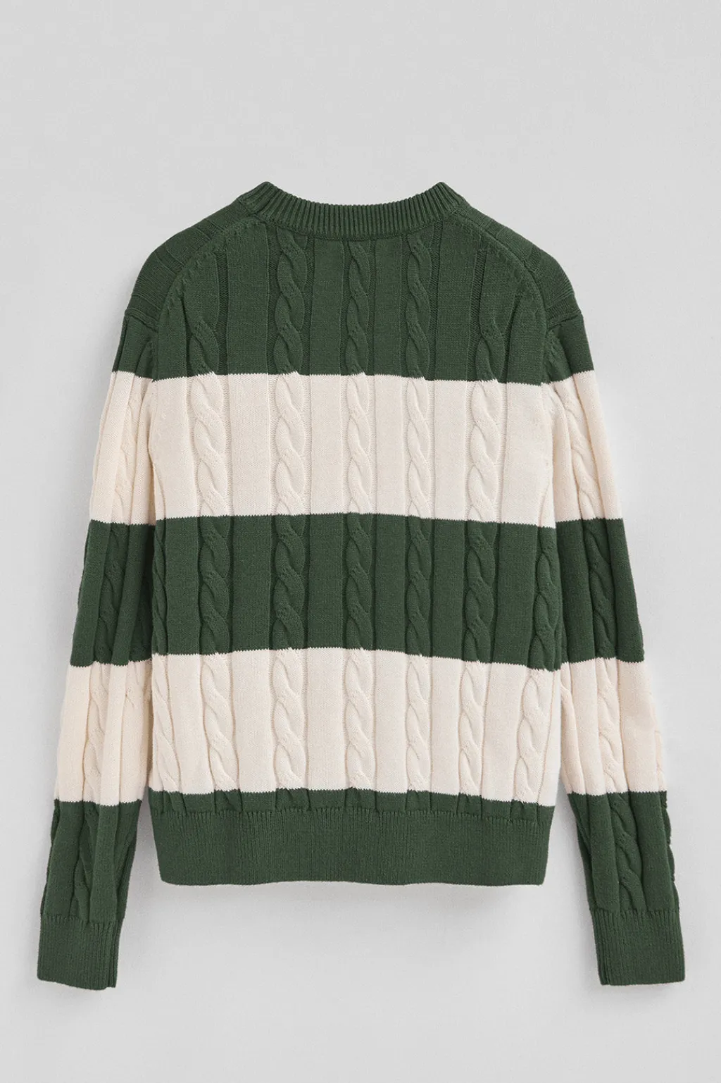 Polo Club Pulls*Pull rayé vert boue et écru avec en maille tressée et écusson Vert Boue-Écru Blanc