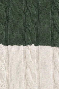 Polo Club Pulls*Pull rayé vert boue et écru avec en maille tressée et écusson Vert Boue-Écru Blanc