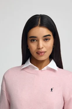 Polo Club Pulls*Pull rose chiné à col ras du cou en laine mélangée et broderie Rigby Go Forcer Le Rose