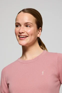Polo Club Pulls|T-Shirts*Pull rose pastel en maille à col ras du cou à manches courtes et Rigby Go brodé Rose poudré