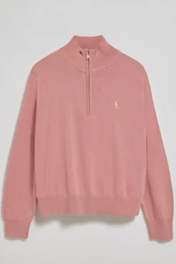 Polo Club Pulls*Pull rose pastel en maille à fermeture éclair partielle et Rigby Go brodé Rose poudré