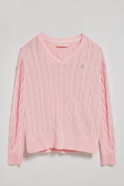 Polo Club Pulls*Pull tressé à col en V avec monogramme brodé Rose