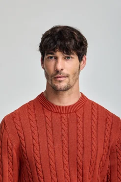 Polo Club Pulls*Pull rougeâtre tressé garment dye et logo brodé Rouge tuile