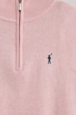 Polo Club Pulls*Pull Rrose chiné en laine mélangée à fermeture éclair partielle et broderie Rigby Go Forcer Le Rose