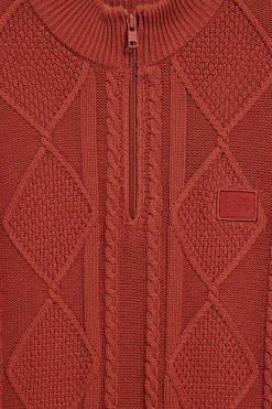 Polo Club Pulls*Pull tressé Nil orangé zippé et détail Rouge