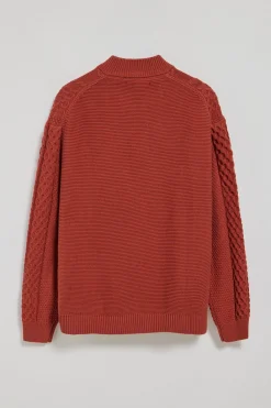 Polo Club Pulls*Pull tressé Nil orangé zippé et détail Rouge