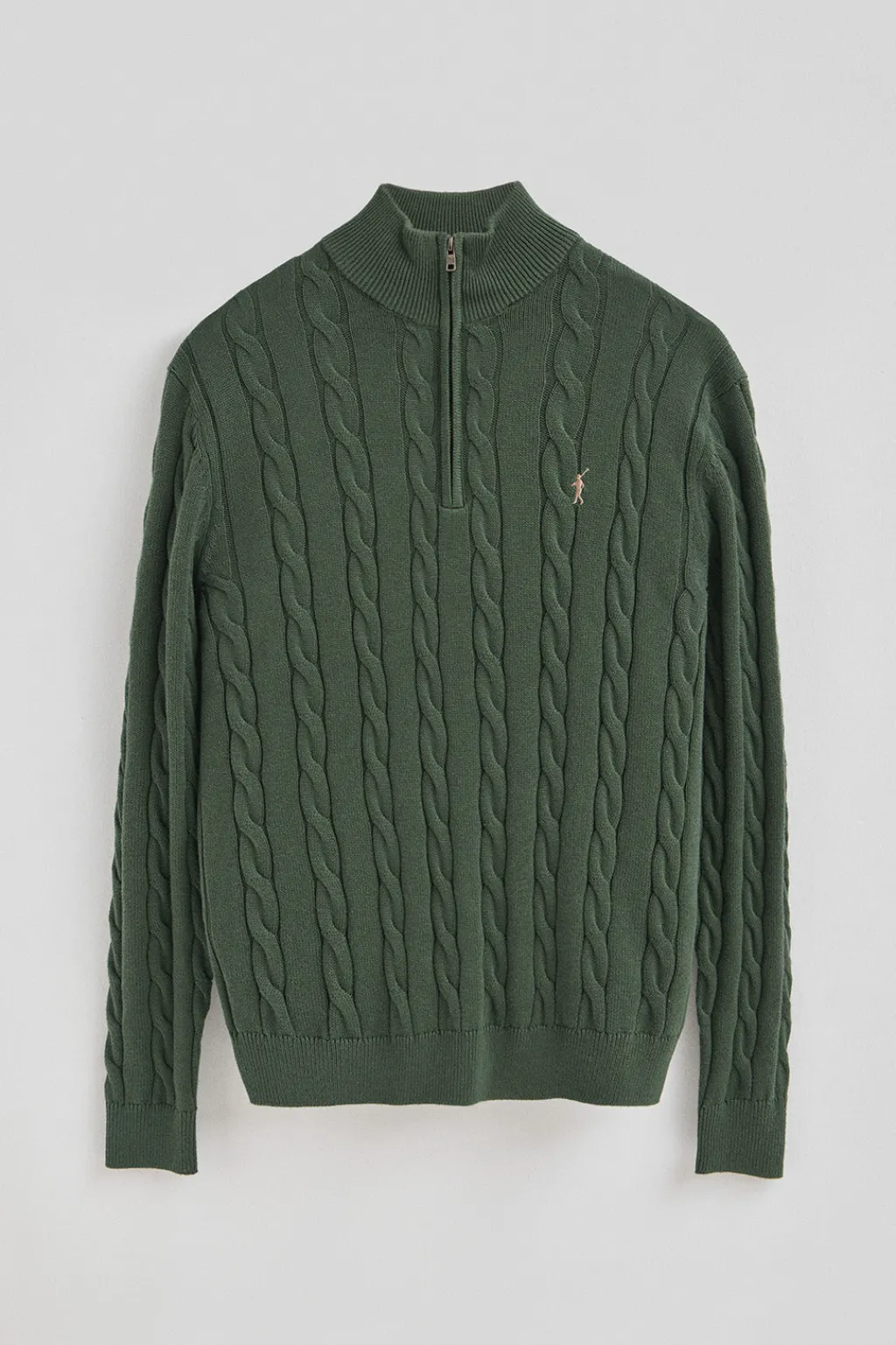 Polo Club Pulls*Pull vert boue en maille tressée en laine mélangée avec fermeture éclair partielle et broderie Rigby Go Vert chaud