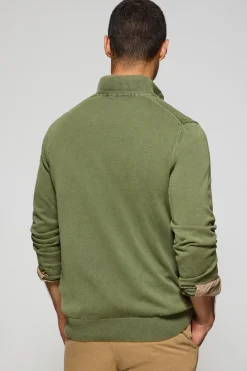 Polo Club Pulls*Pull vert clair à fermeture éclair partielle garment dye et logo brodé Vert sauge