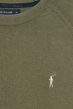 Polo Club Pulls*Pull vert clair en lin et coton à col ras du cou et broderie Rigby Go Vert sauge