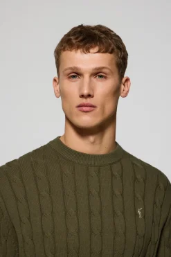 Polo Club Pulls*Pull vert clair en maille tressée à col ras du cou et logo Rigby Go Vert sauge