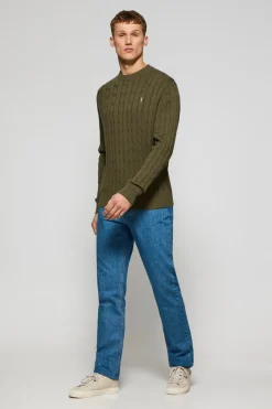 Polo Club Pulls*Pull vert clair en maille tressée à col ras du cou et logo Rigby Go Vert sauge