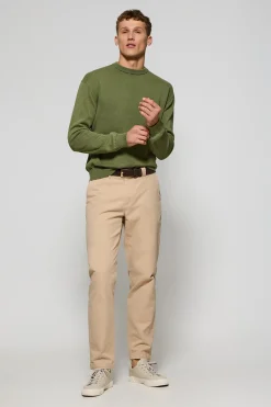 Polo Club Pulls*Pull vert clair garment dye à col ras du cou et logo brodé Vert sauge