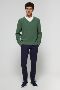 Polo Club Pulls*Pull vert en maille en jauge 9 avec détail Vert forêt foncé