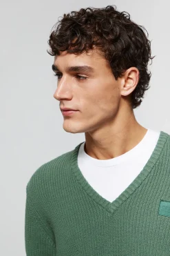Polo Club Pulls*Pull vert en maille en jauge 9 avec détail Vert forêt foncé