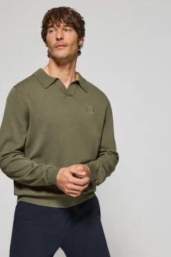 Polo Club Pulls|Polos*Pull Martin à col polo en V et détail Vert militaire