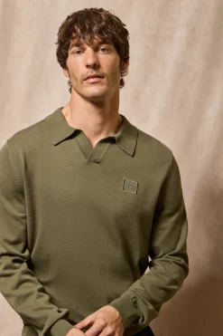 Polo Club Pulls|Polos*Pull Martin à col polo en V et détail Vert militaire