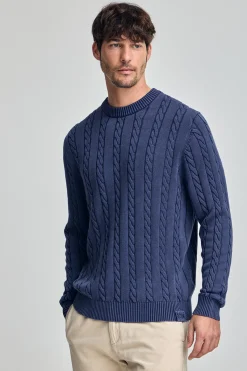 Polo Club Pulls*Pull violet bleuté tressé garment dye et logo brodé Bleu Violet
