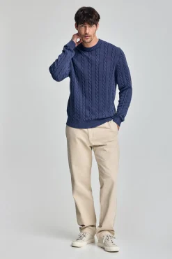 Polo Club Pulls*Pull violet bleuté tressé garment dye et logo brodé Bleu Violet