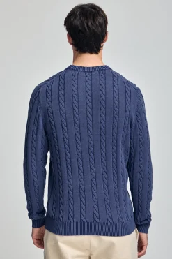 Polo Club Pulls*Pull violet bleuté tressé garment dye et logo brodé Bleu Violet